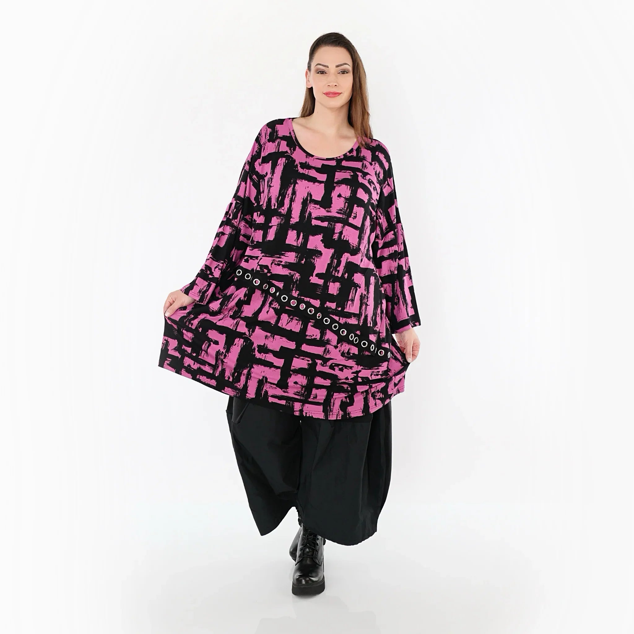 AKH Fashion 7126 Big Shirt, Fuchsia-Black
