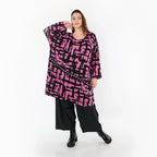 AKH Fashion 7126 Big Shirt, Fuchsia-Black