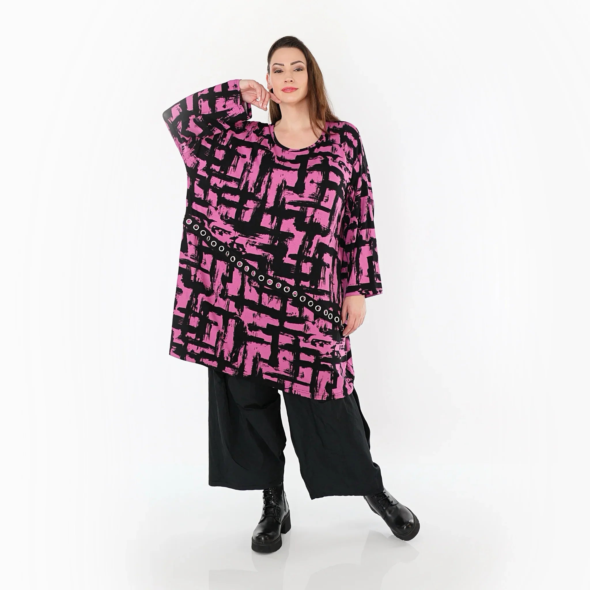 AKH Fashion 7126 Big Shirt, Fuchsia-Black