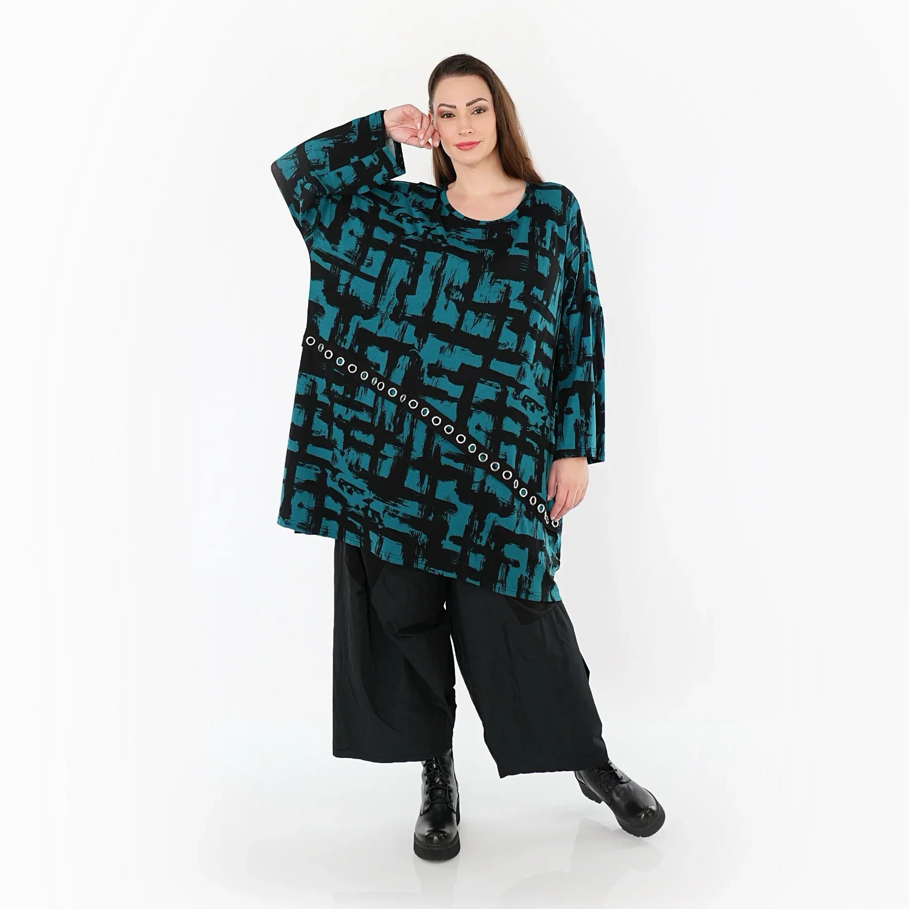AKH Fashion 7126 Grande chemise, pétrole-noir