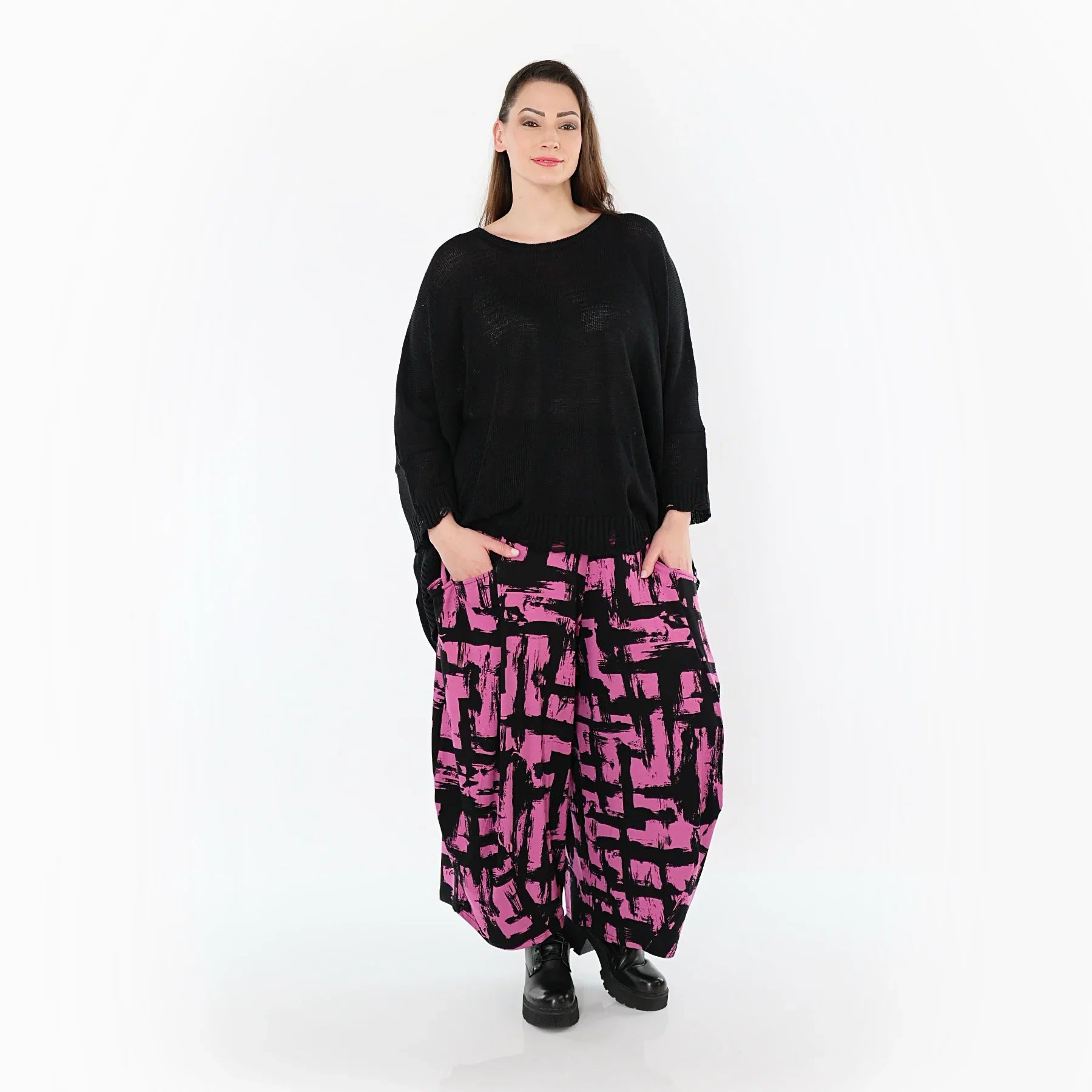AKH Fashion 8069 Pantalon, Fuchsia-Noir