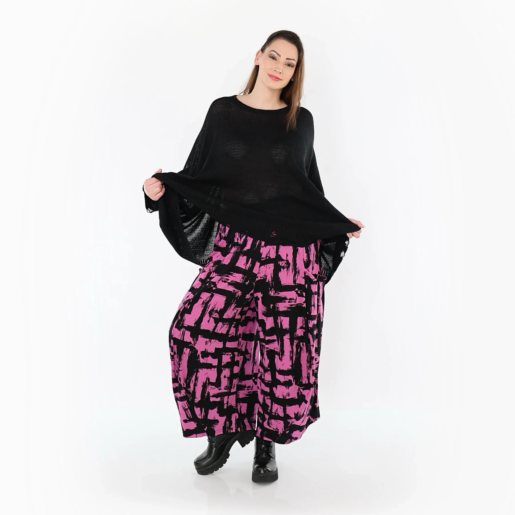 AKH Fashion 8069 Pantalon, Fuchsia-Noir
