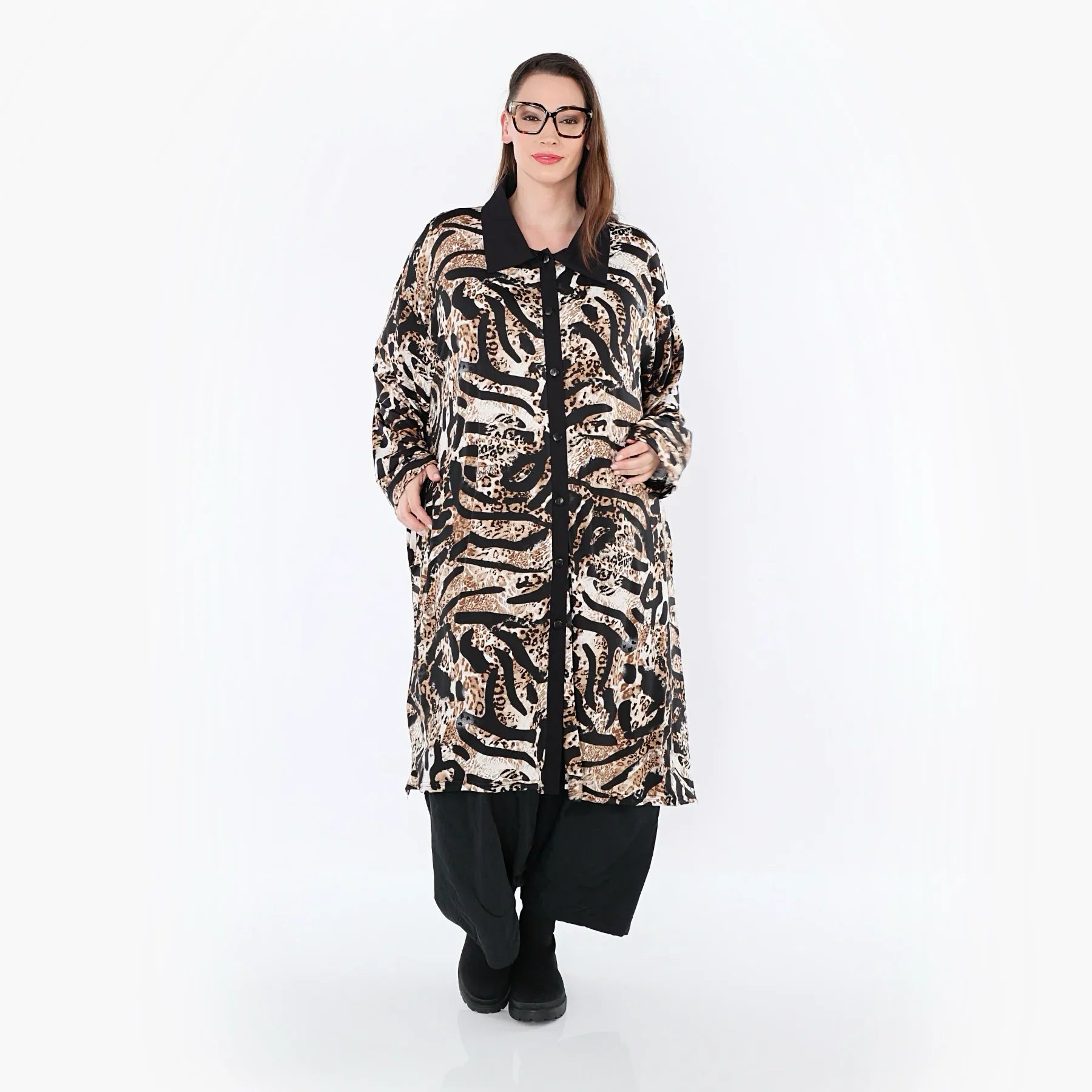 AKH Fashion 7131 Blouse, Noir-Cognac-Blanc