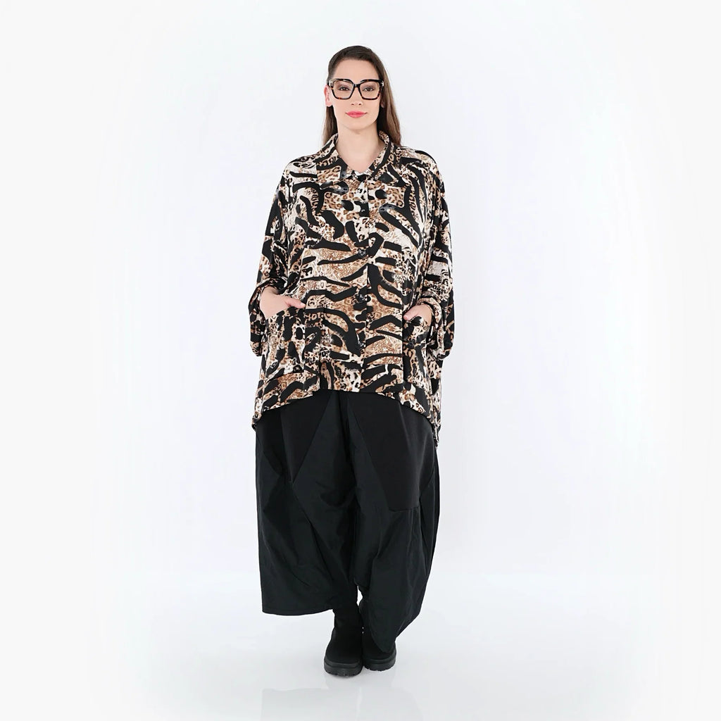 AKH Fashion 7132 Chemisier, Noir-Cognac-Blanc