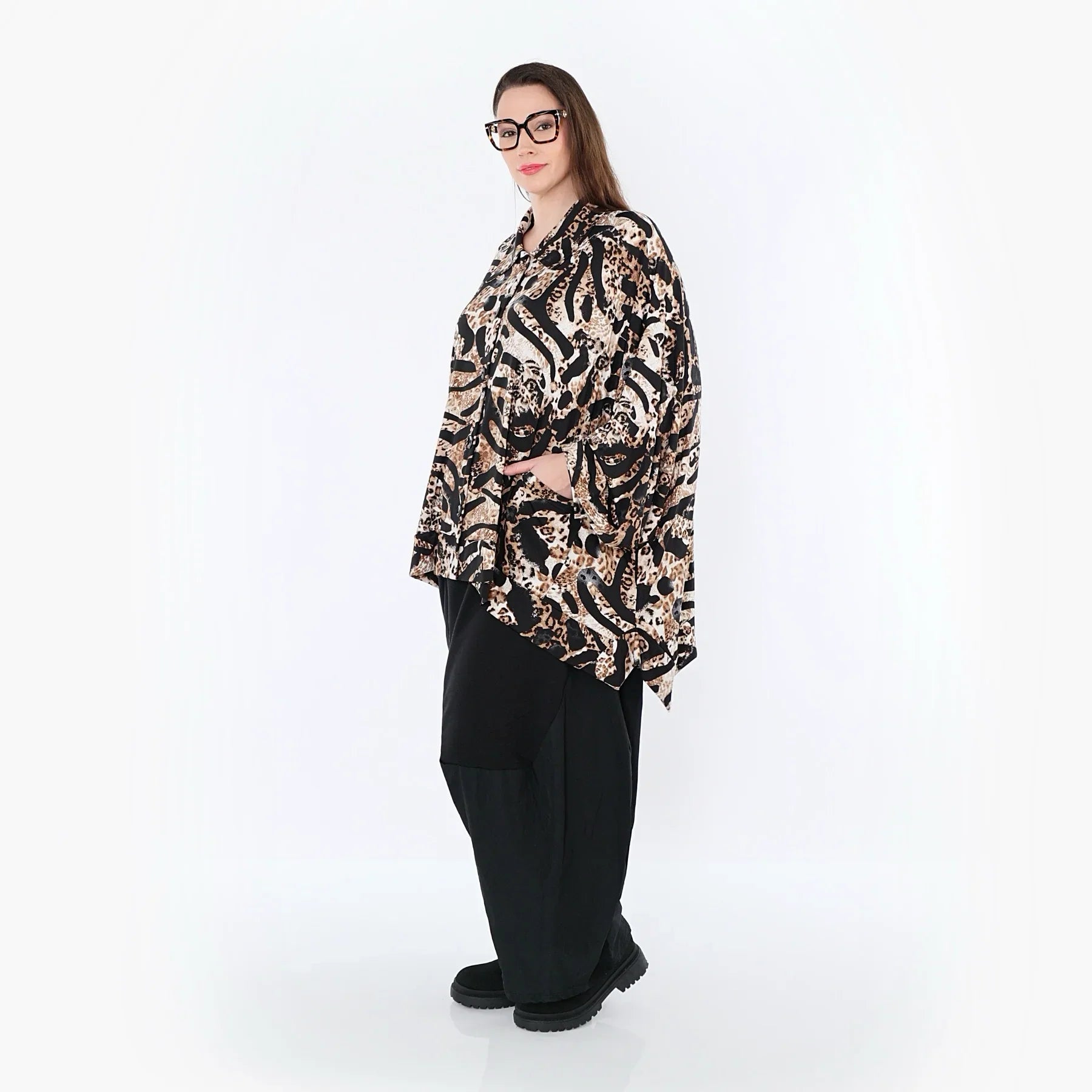 AKH Fashion 7132 Chemisier, Noir-Cognac-Blanc