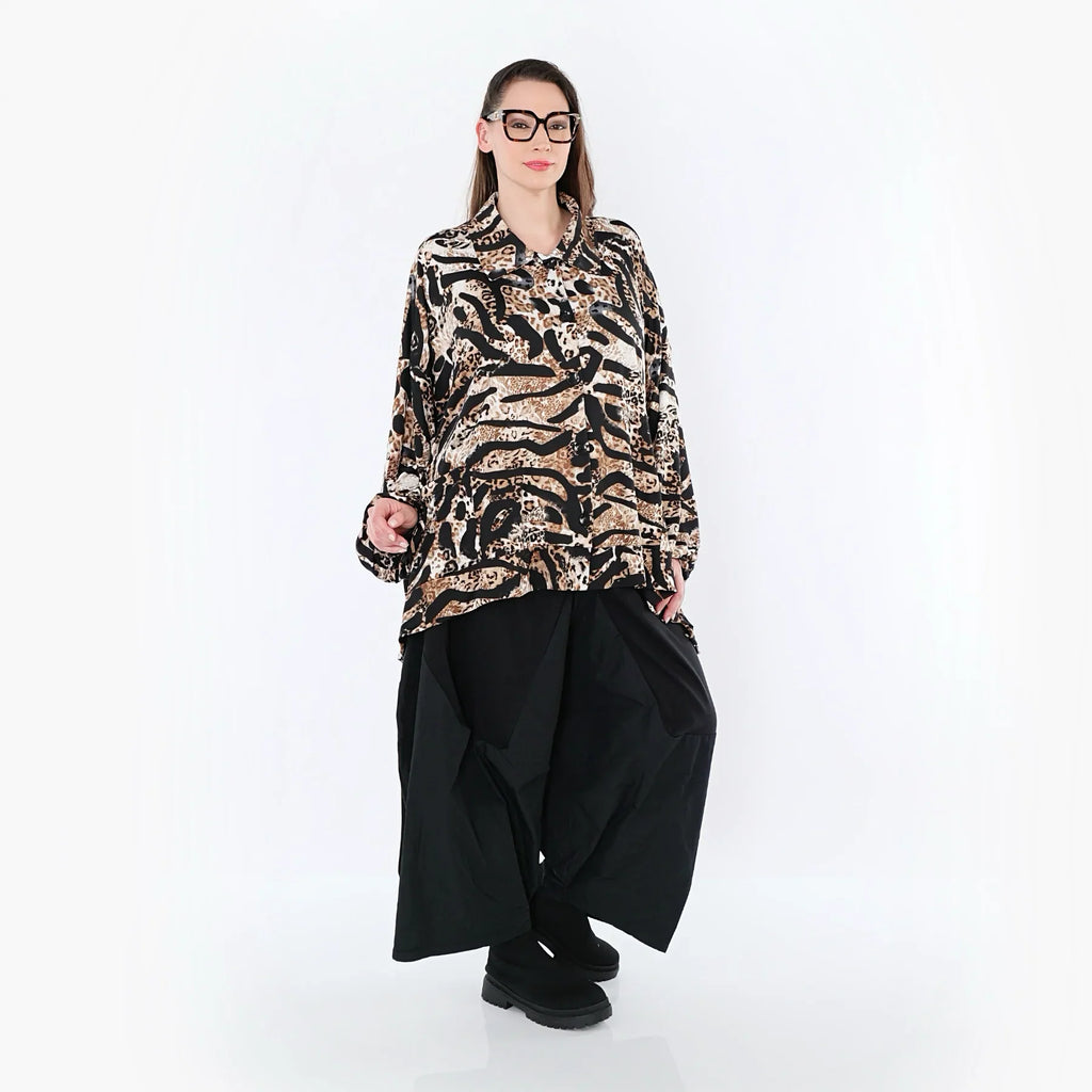 AKH Fashion 7132 Chemisier, Noir-Cognac-Blanc