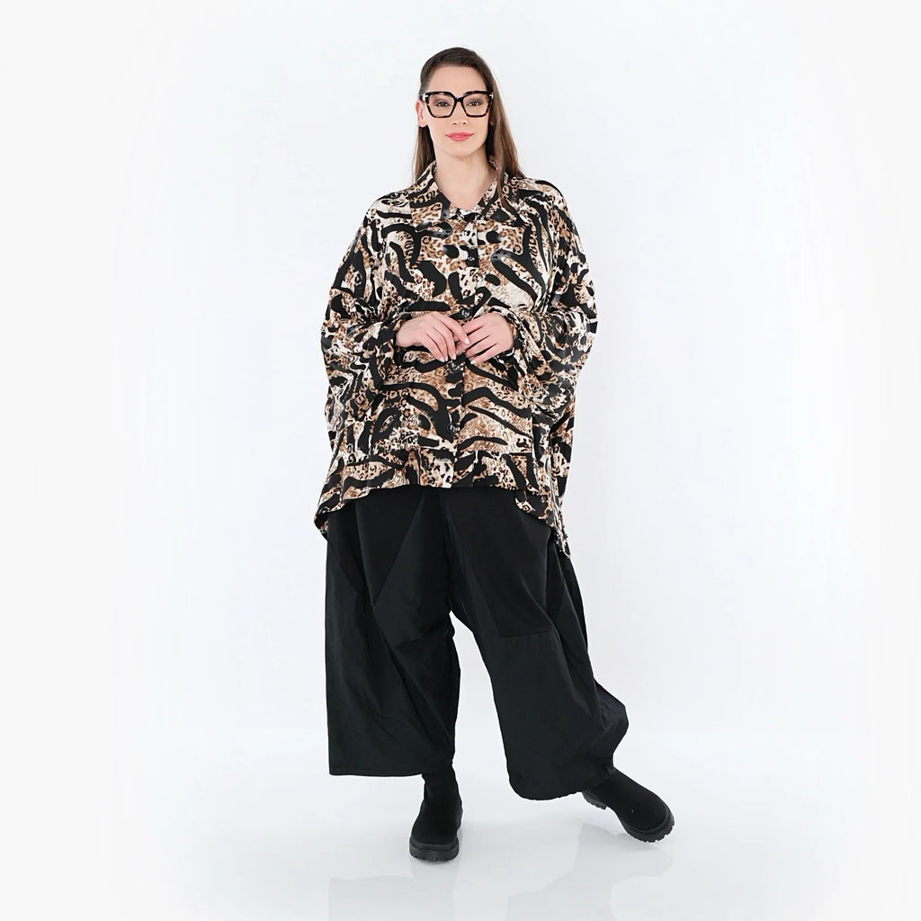 AKH Fashion 7132 Chemisier, Noir-Cognac-Blanc