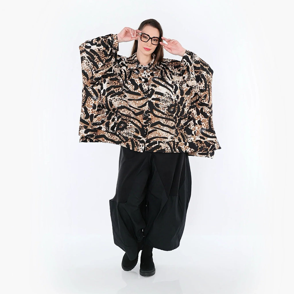 AKH Fashion 7132 Chemisier, Noir-Cognac-Blanc