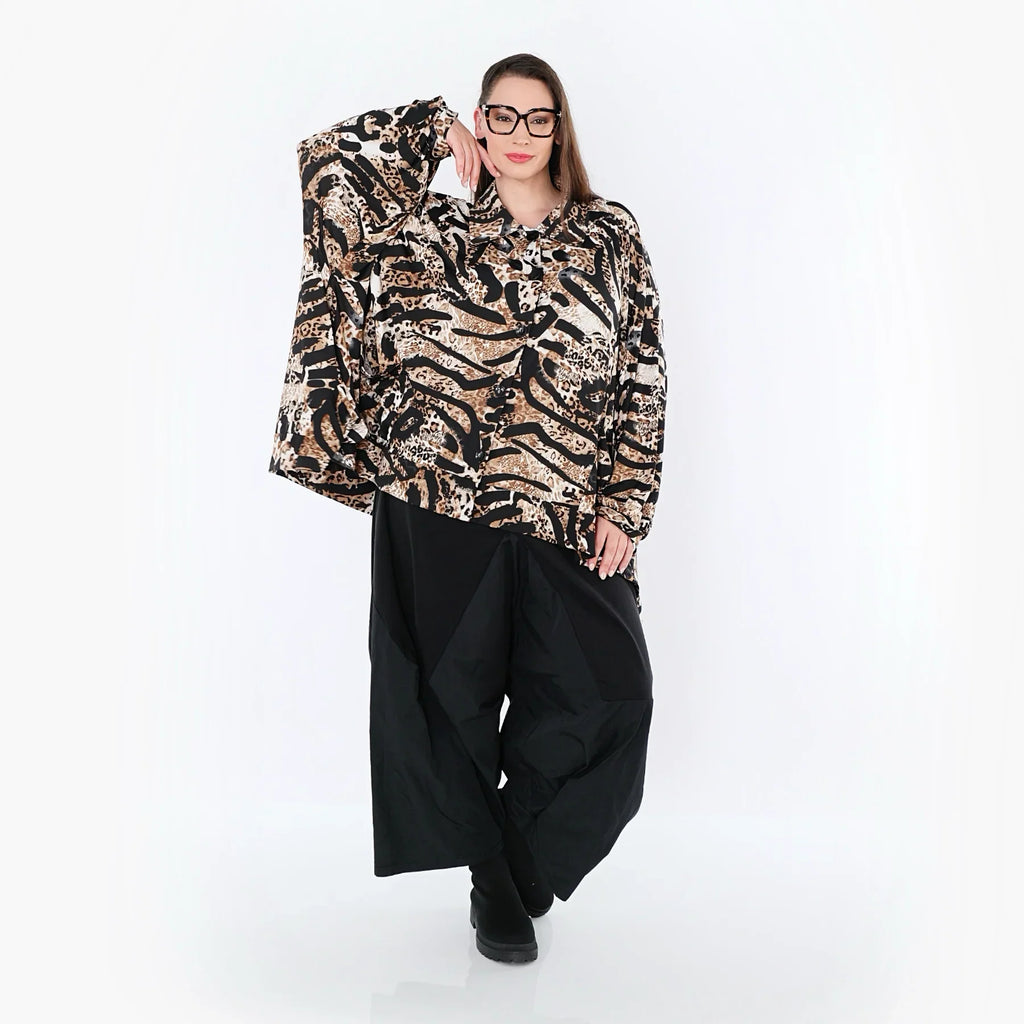 AKH Fashion 7132 Chemisier, Noir-Cognac-Blanc