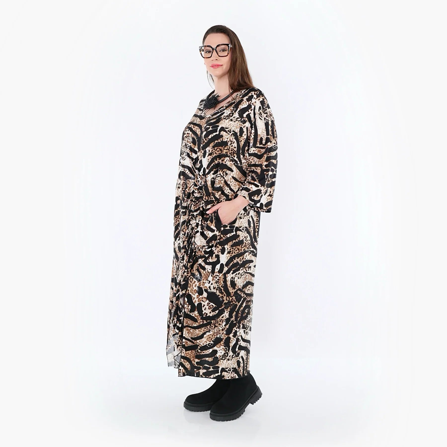 AKH Fashion 7134 Robe, Noir-Cognac-Blanc
