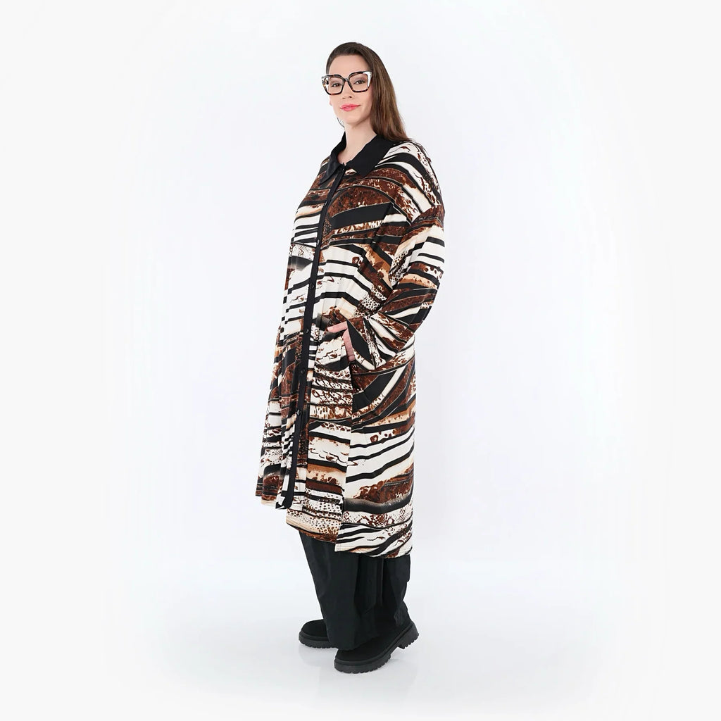 Chemisier AKH Fashion 7131, Noir-Marron-Blanc