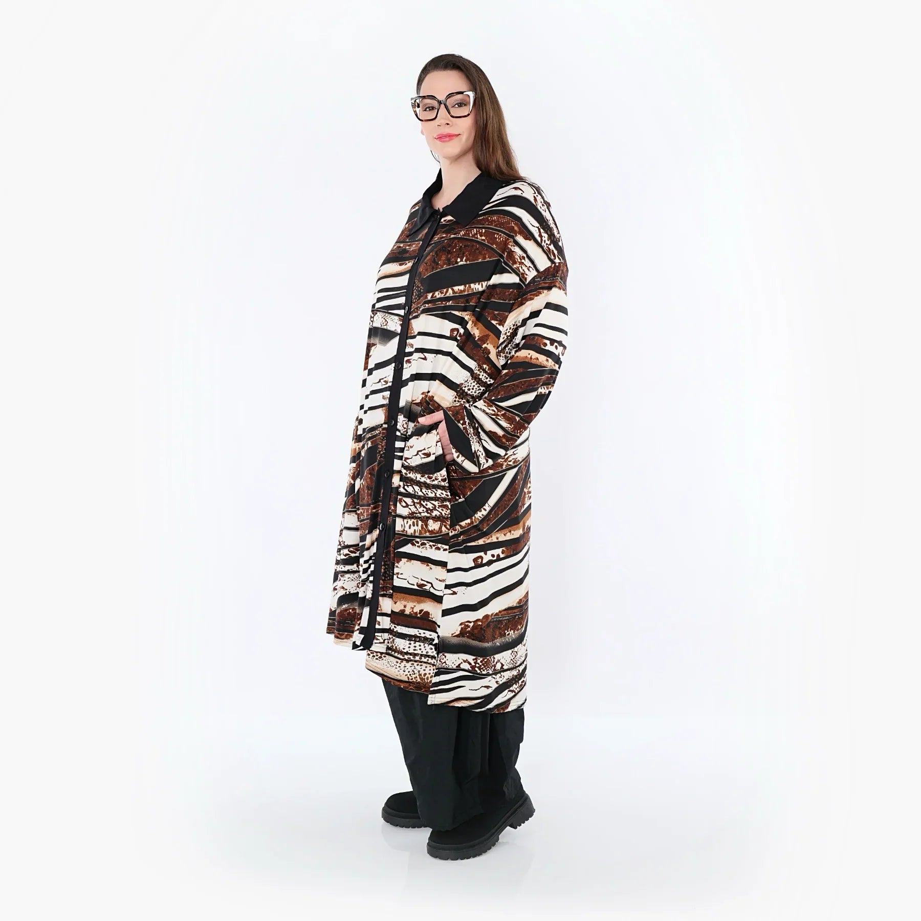 Chemisier AKH Fashion 7131, Noir-Marron-Blanc