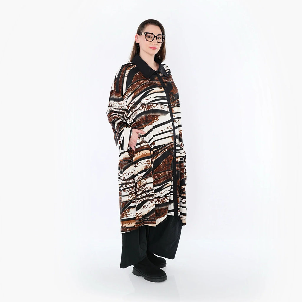 Chemisier AKH Fashion 7131, Noir-Marron-Blanc