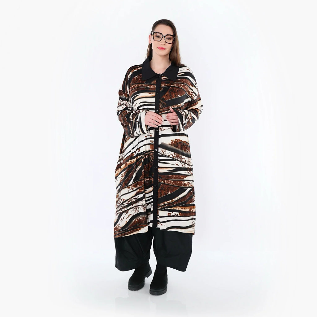 Chemisier AKH Fashion 7131, Noir-Marron-Blanc
