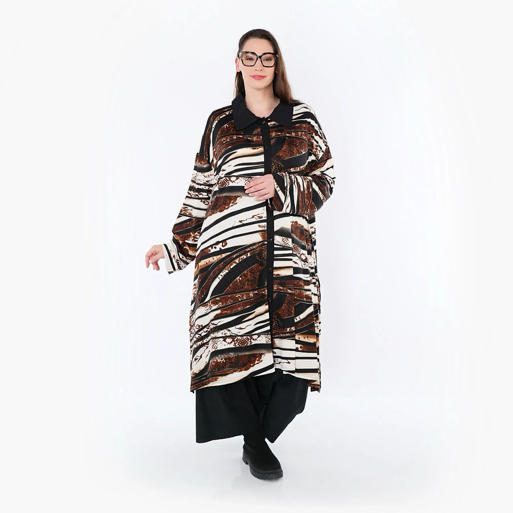 Chemisier AKH Fashion 7131, Noir-Marron-Blanc