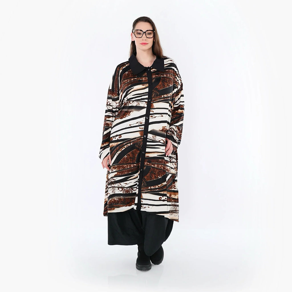 Chemisier AKH Fashion 7131, Noir-Marron-Blanc