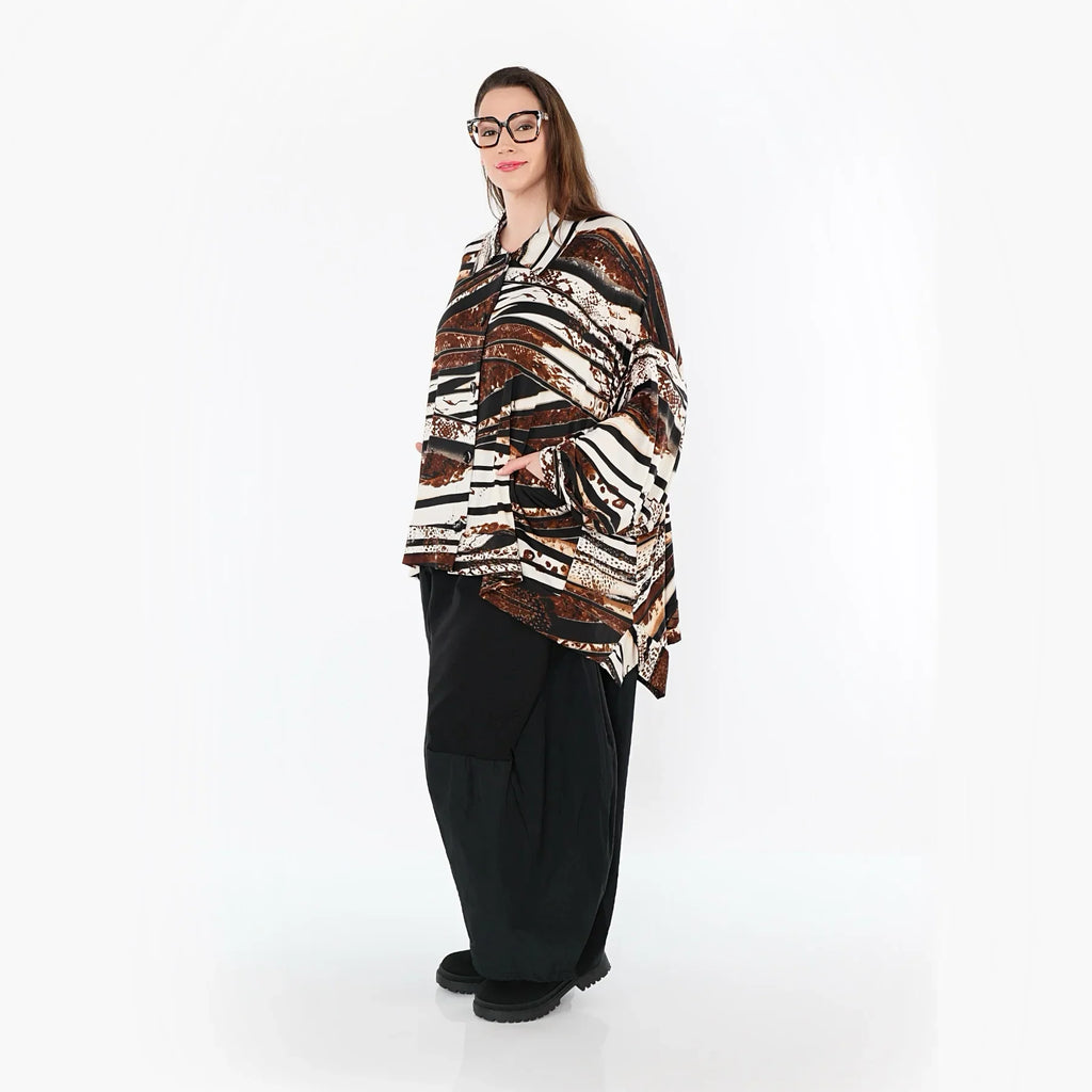 AKH Fashion 7132 Chemisier, Noir-Brun-Blanc