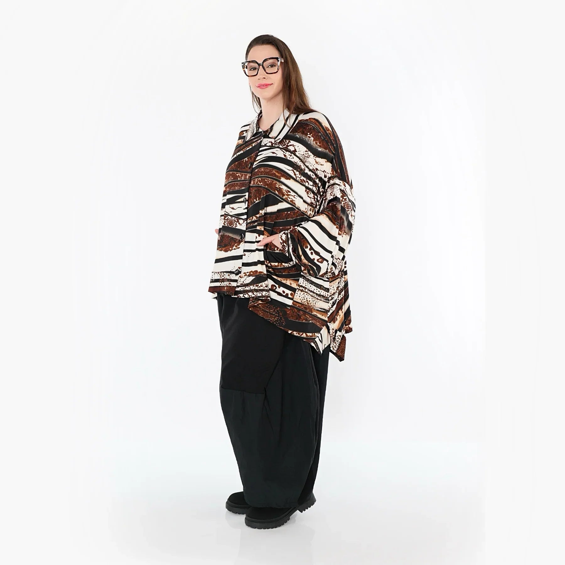AKH Fashion 7132 Chemisier, Noir-Brun-Blanc
