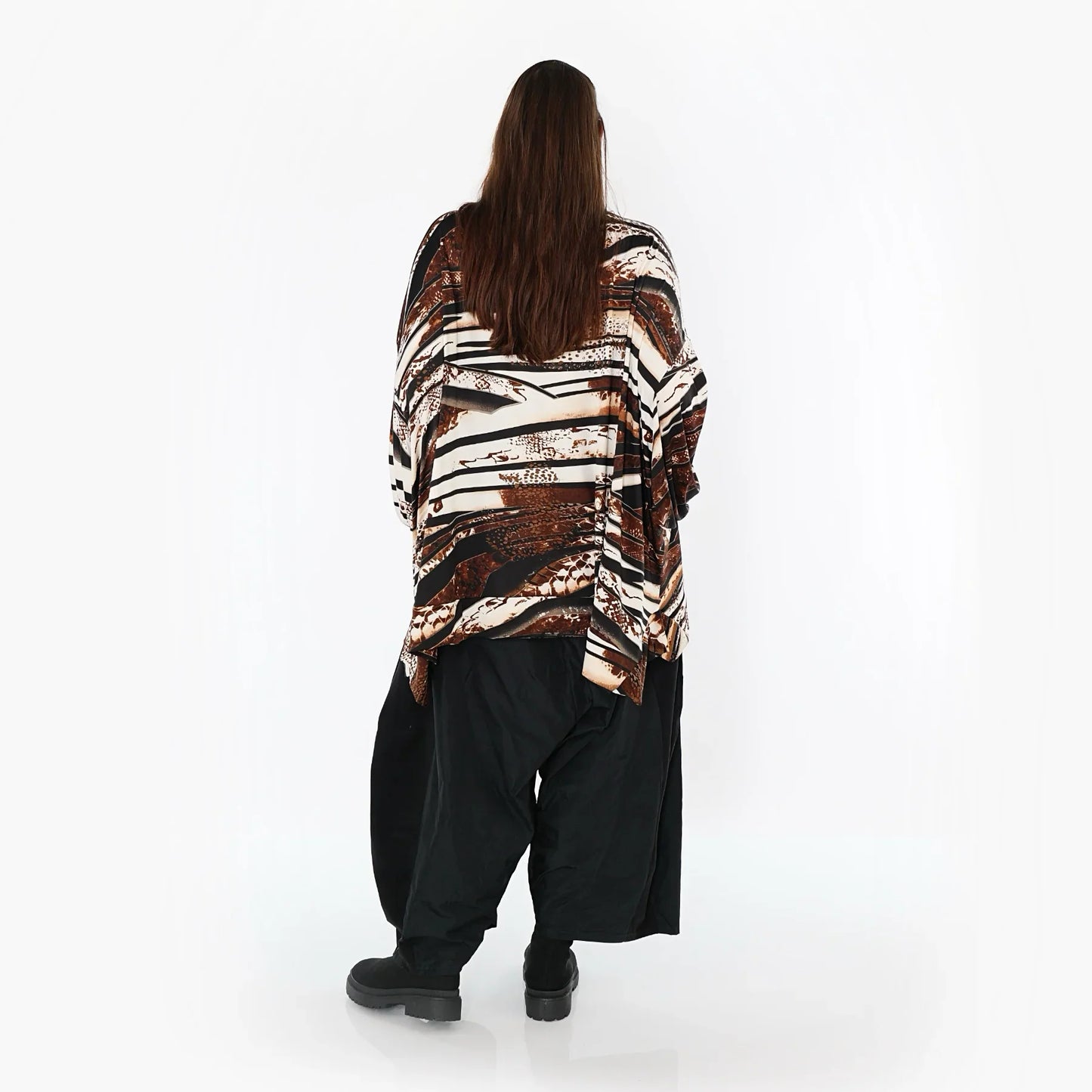 AKH Fashion 7132 Blouse, Black-Brown-White