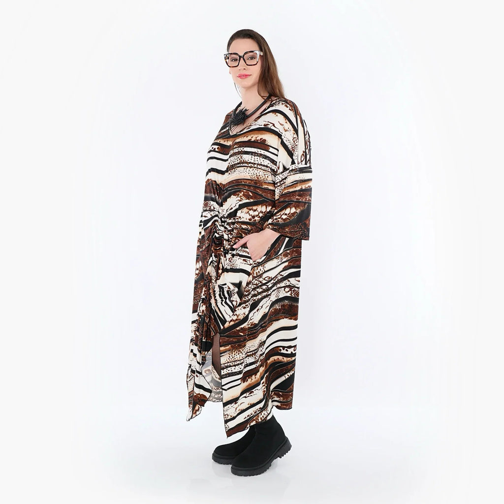 AKH Fashion 7134 Robe, Noir-Marron-Blanc