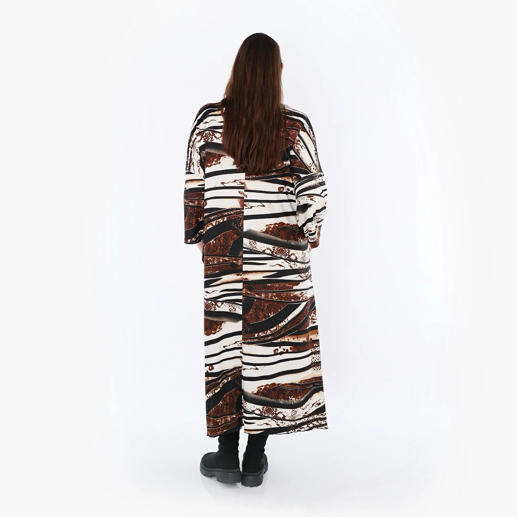 AKH Fashion 7134 Robe, Noir-Marron-Blanc