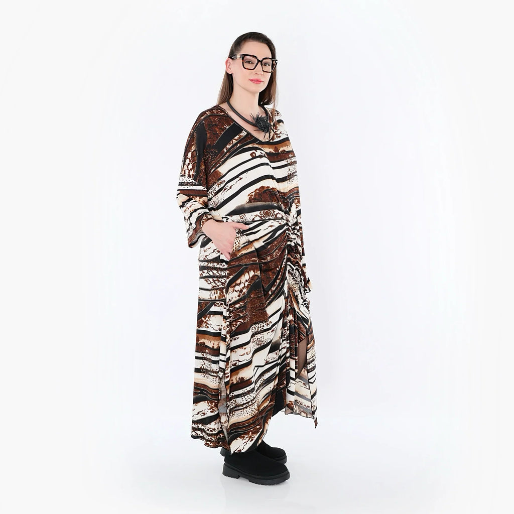 AKH Fashion 7134 Robe, Noir-Marron-Blanc