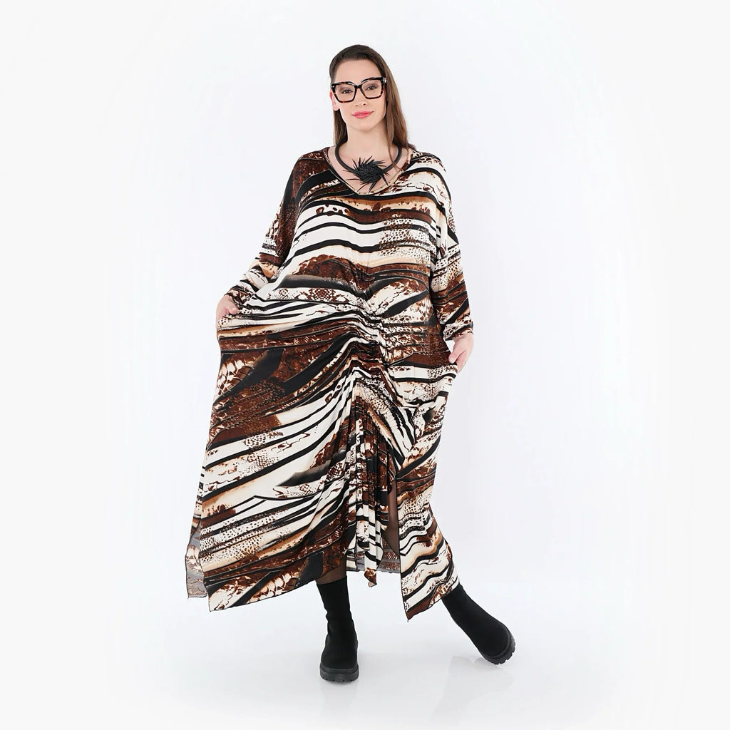 AKH Fashion 7134 Robe, Noir-Marron-Blanc