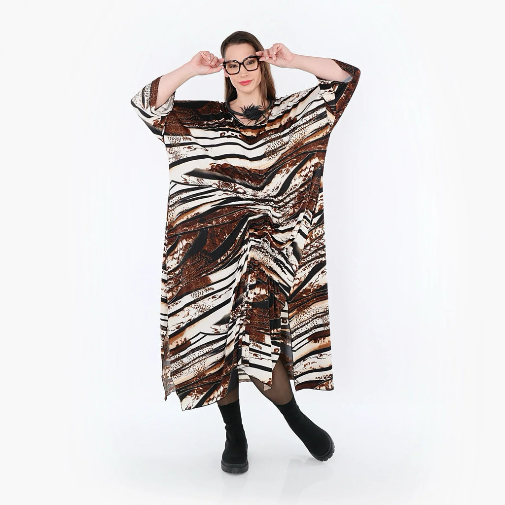 AKH Fashion 7134 Robe, Noir-Marron-Blanc