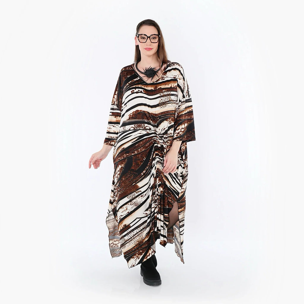 AKH Fashion 7134 Robe, Noir-Marron-Blanc