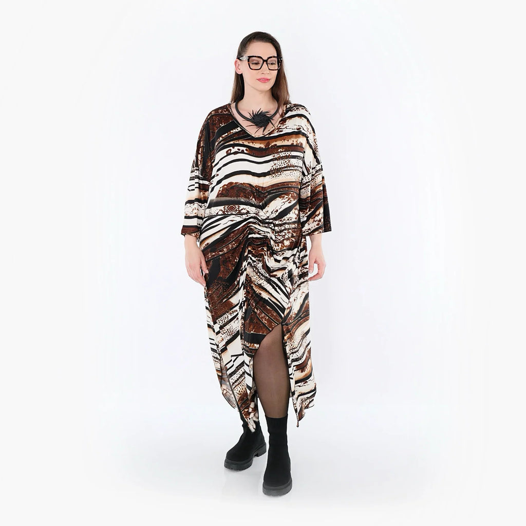 AKH Fashion 7134 Robe, Noir-Marron-Blanc