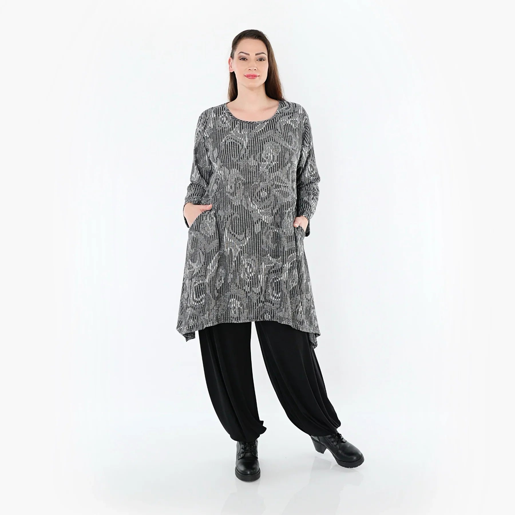 AKH Fashion 521 Chemise, Gris-Noir-Blanc