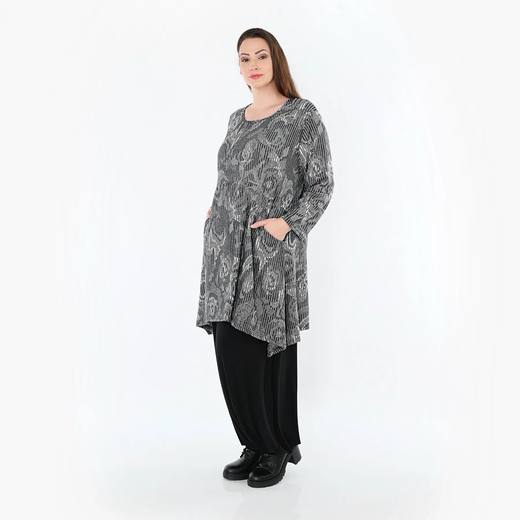 AKH Fashion 521 Chemise, Gris-Noir-Blanc