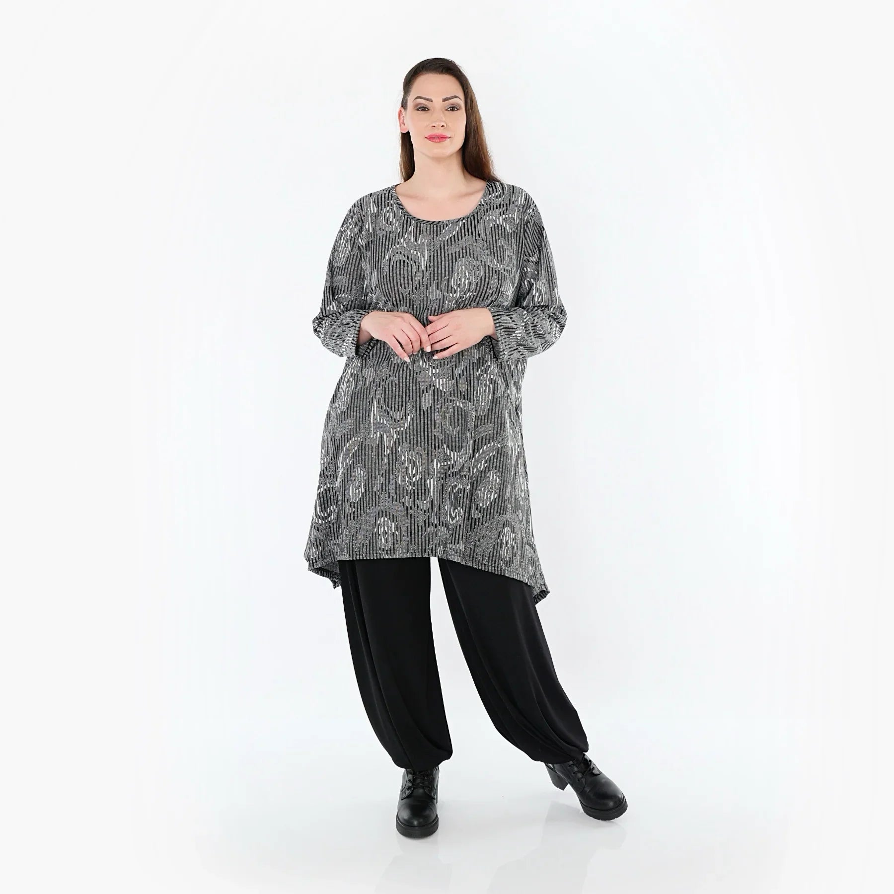 AKH Fashion 521 Chemise, Gris-Noir-Blanc