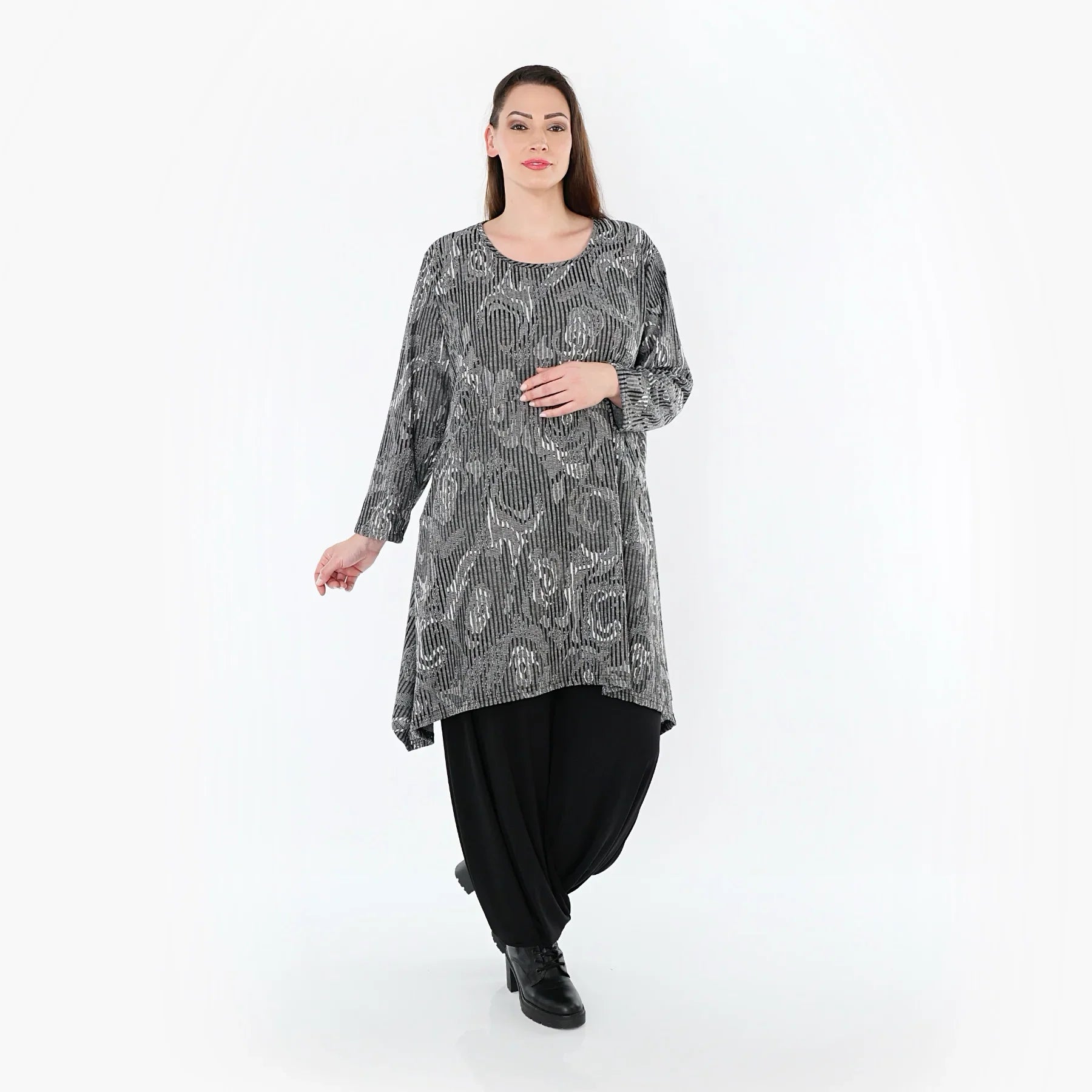 AKH Fashion 521 Chemise, Gris-Noir-Blanc
