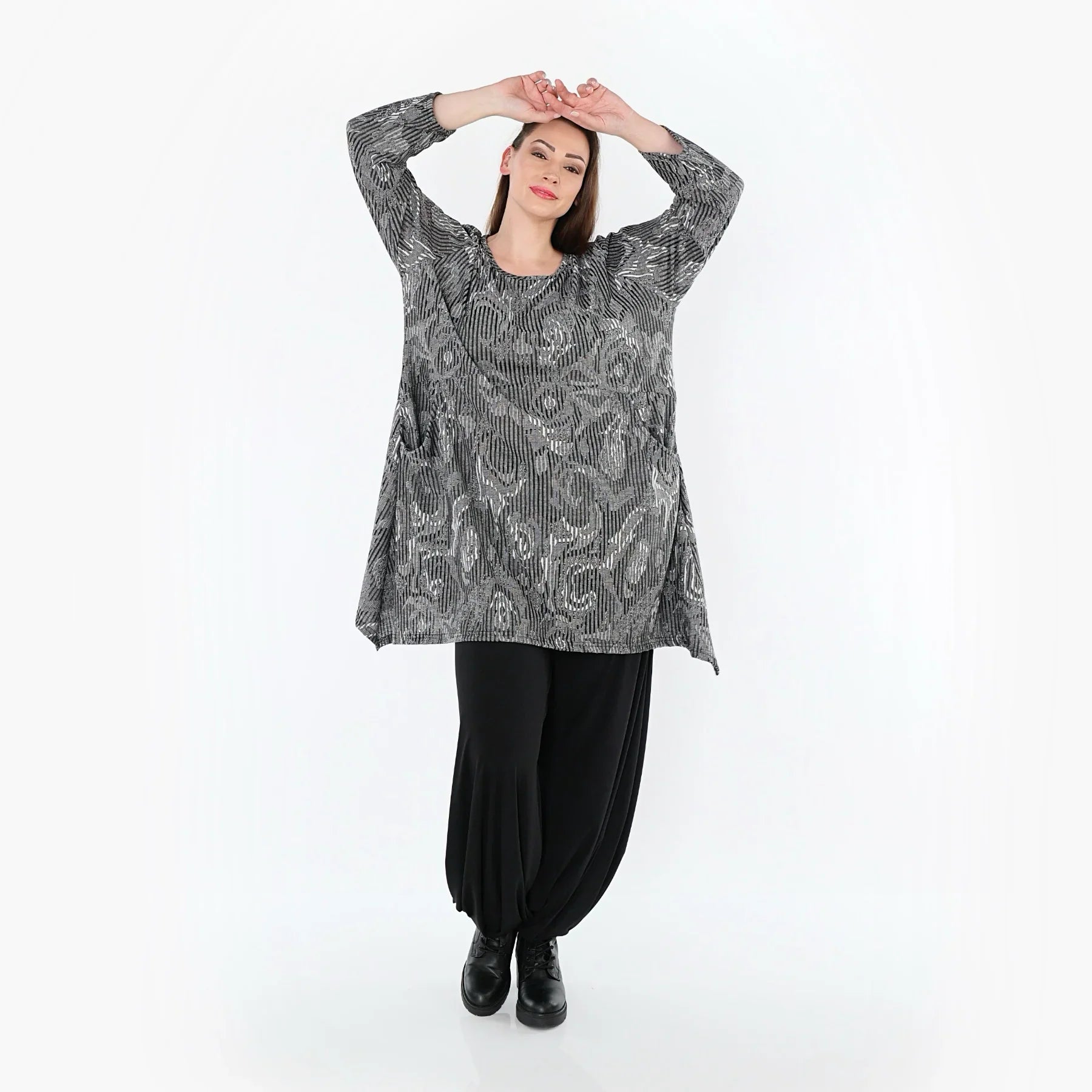 AKH Fashion 521 Chemise, Gris-Noir-Blanc