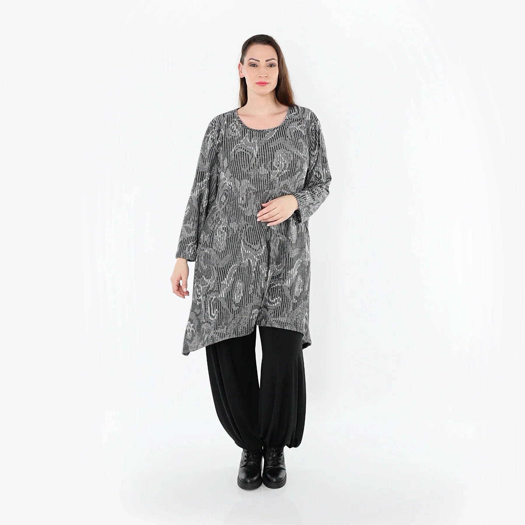 AKH Fashion 521 Chemise, Gris-Noir-Blanc