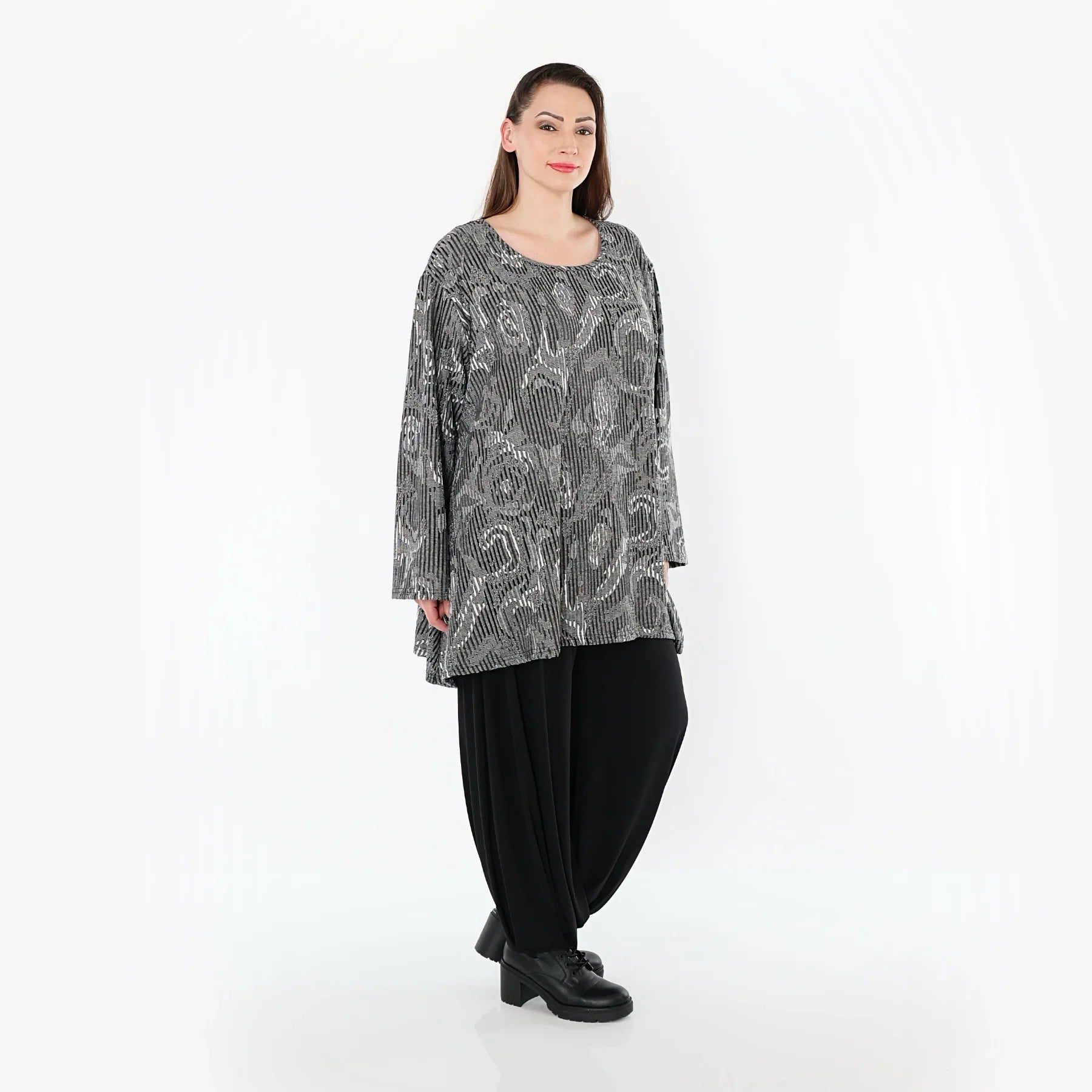 AKH Fashion 593 Big Shirt, gris-noir-blanc
