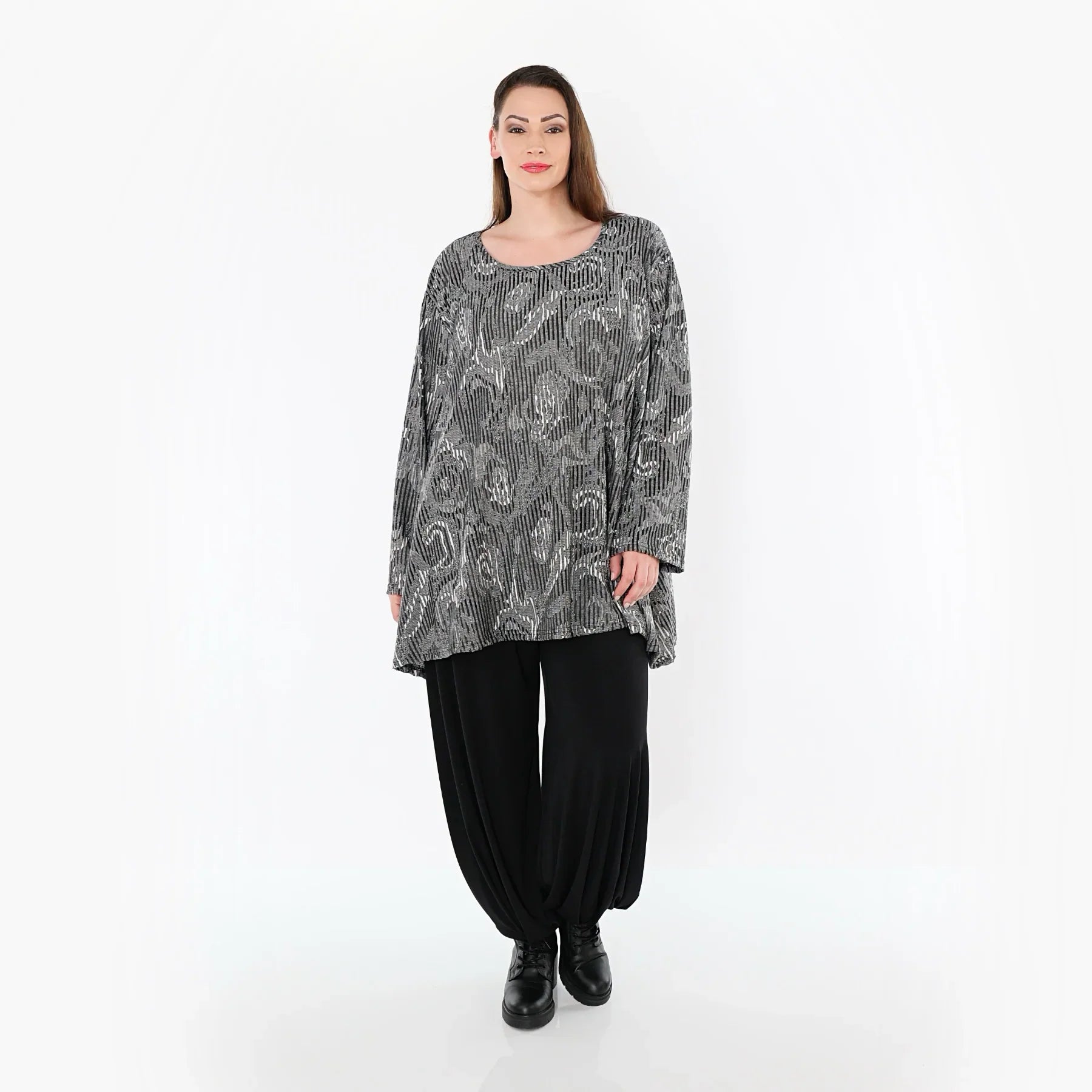 AKH Fashion 593 Big Shirt, gris-noir-blanc