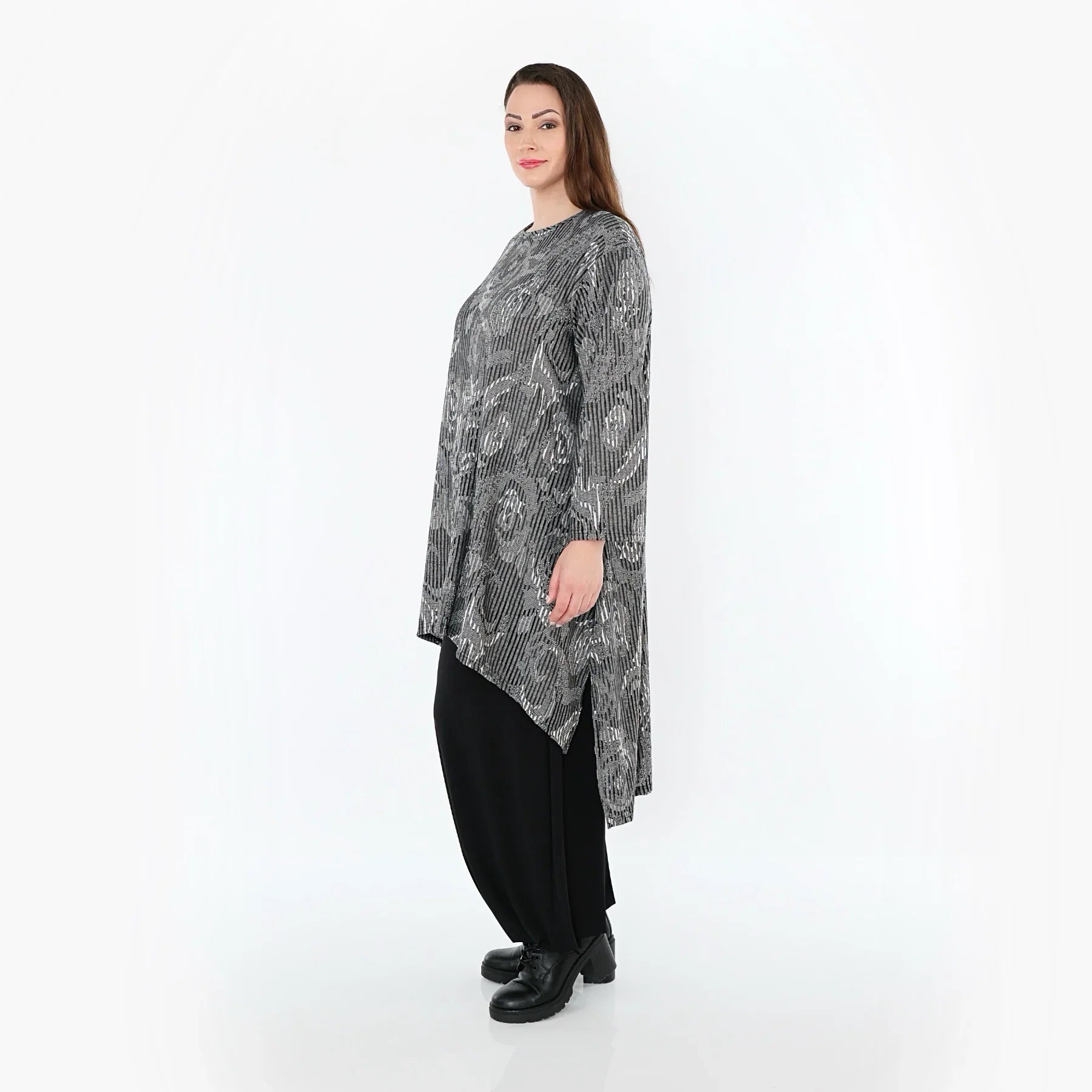 Chemise AKH Fashion 4656, gris-noir-blanc