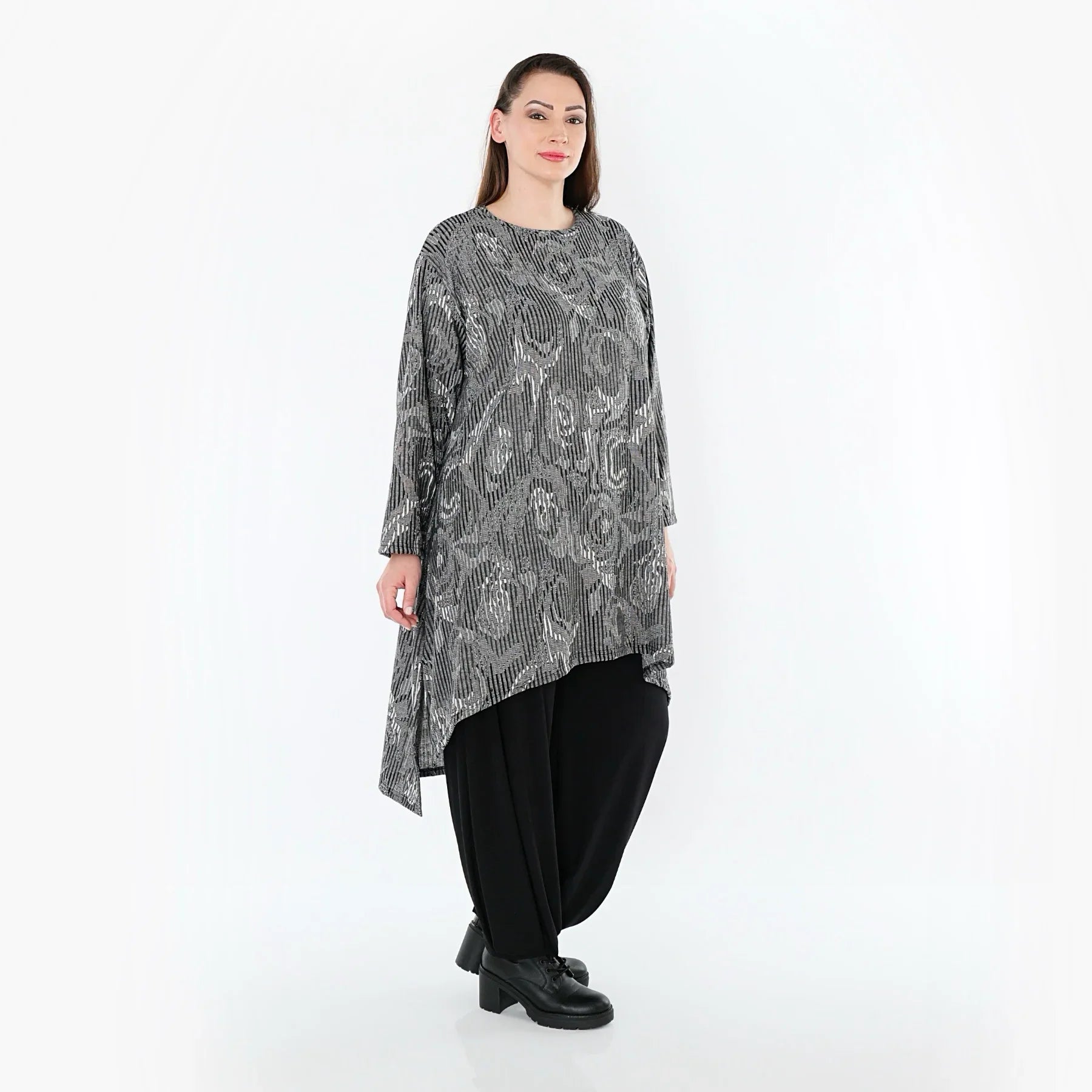 Chemise AKH Fashion 4656, gris-noir-blanc