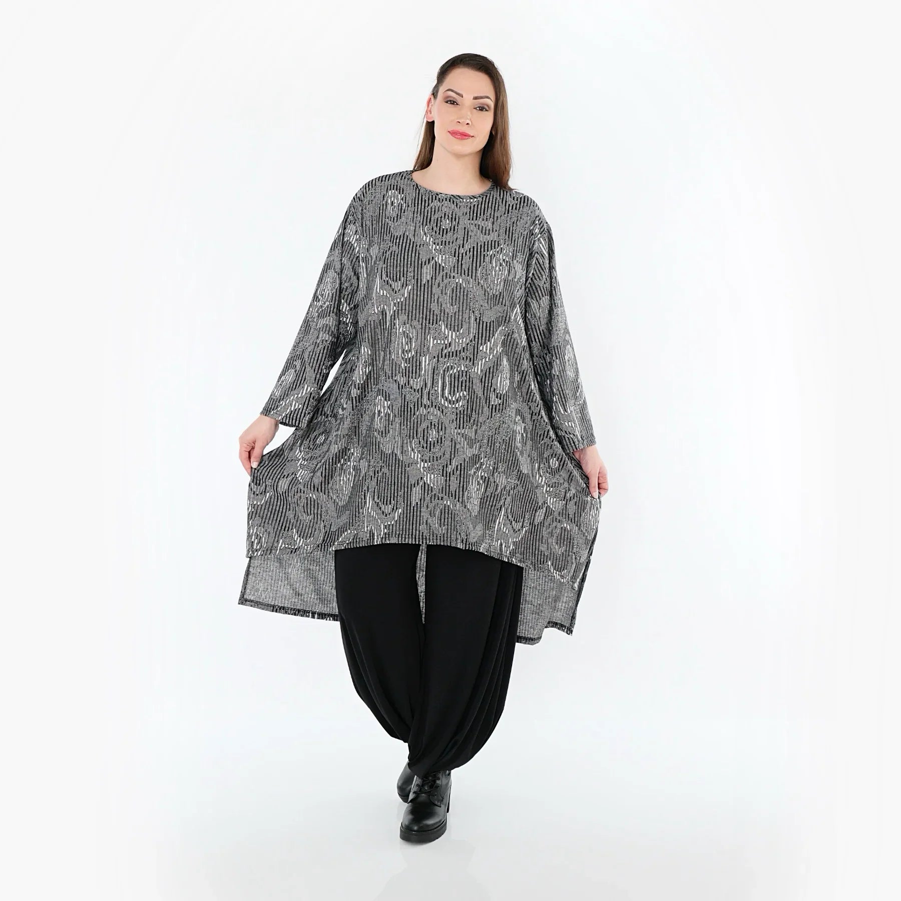 Chemise AKH Fashion 4656, gris-noir-blanc