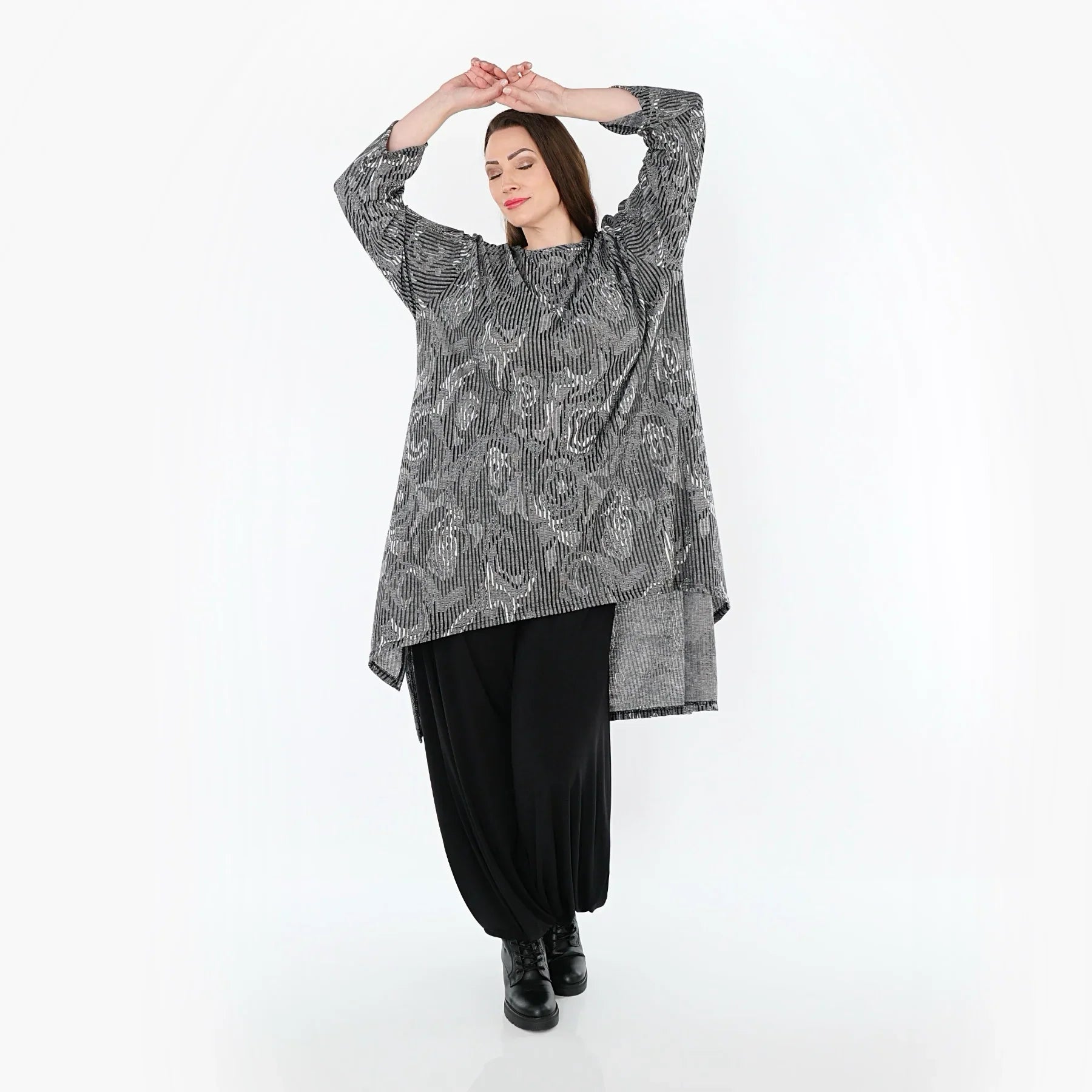 Chemise AKH Fashion 4656, gris-noir-blanc