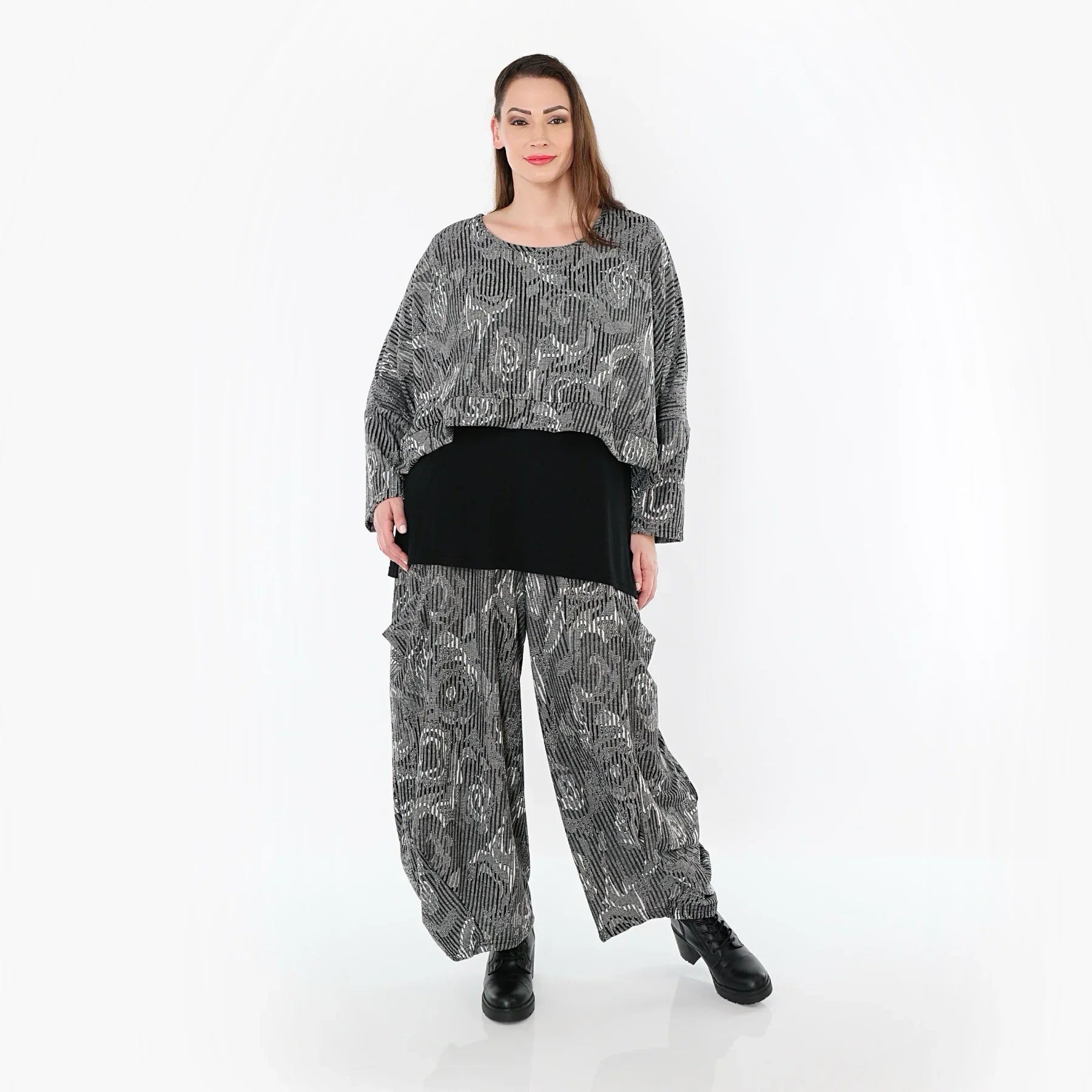 AKH Fashion 8069 Pantalon, Gris-Noir-Blanc