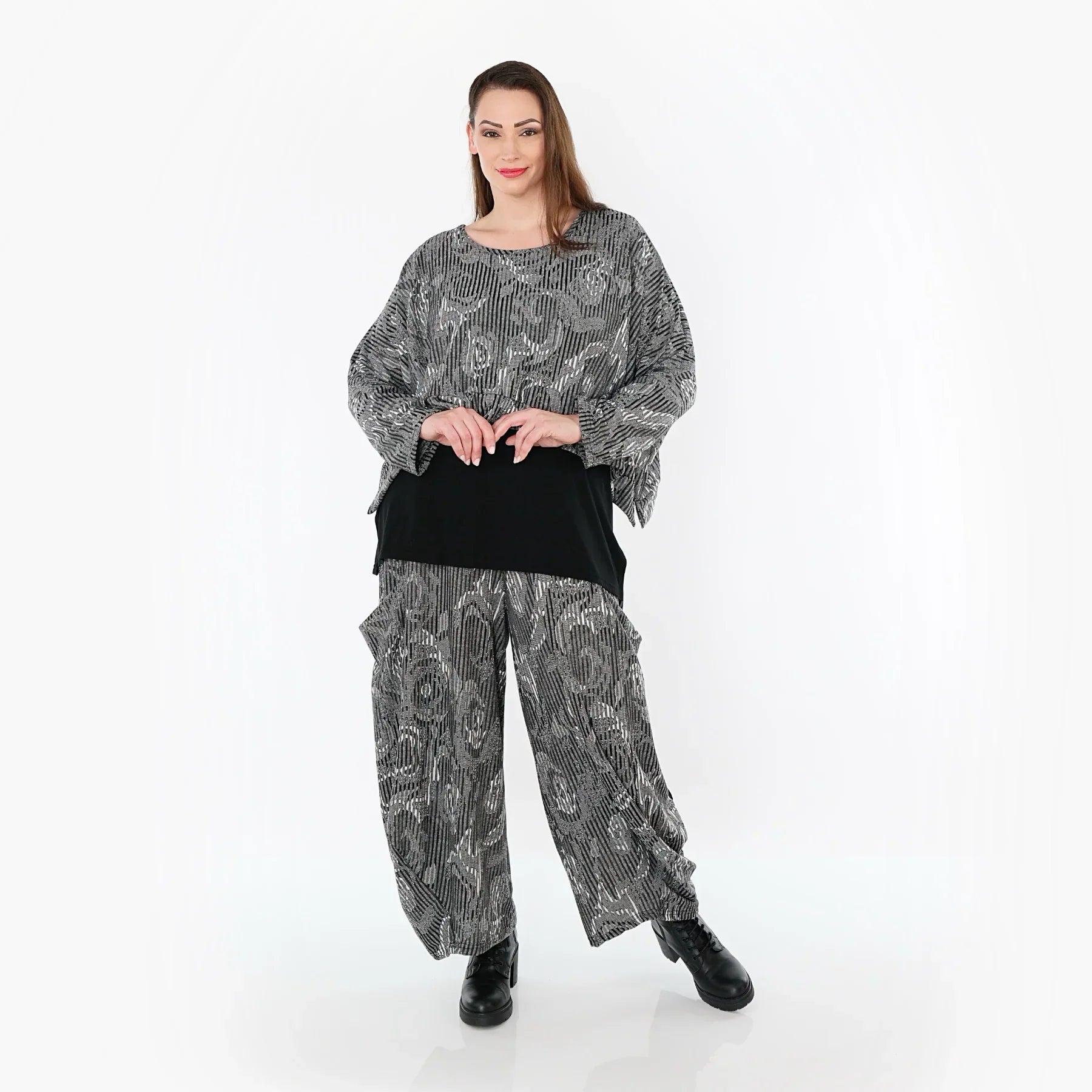 AKH Fashion 8069 Pantalon, Gris-Noir-Blanc