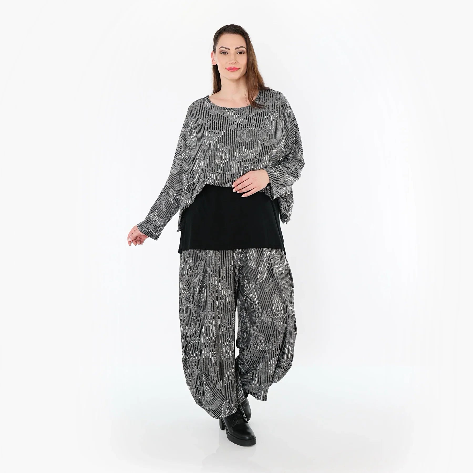 AKH Fashion 8069 Pantalon, Gris-Noir-Blanc