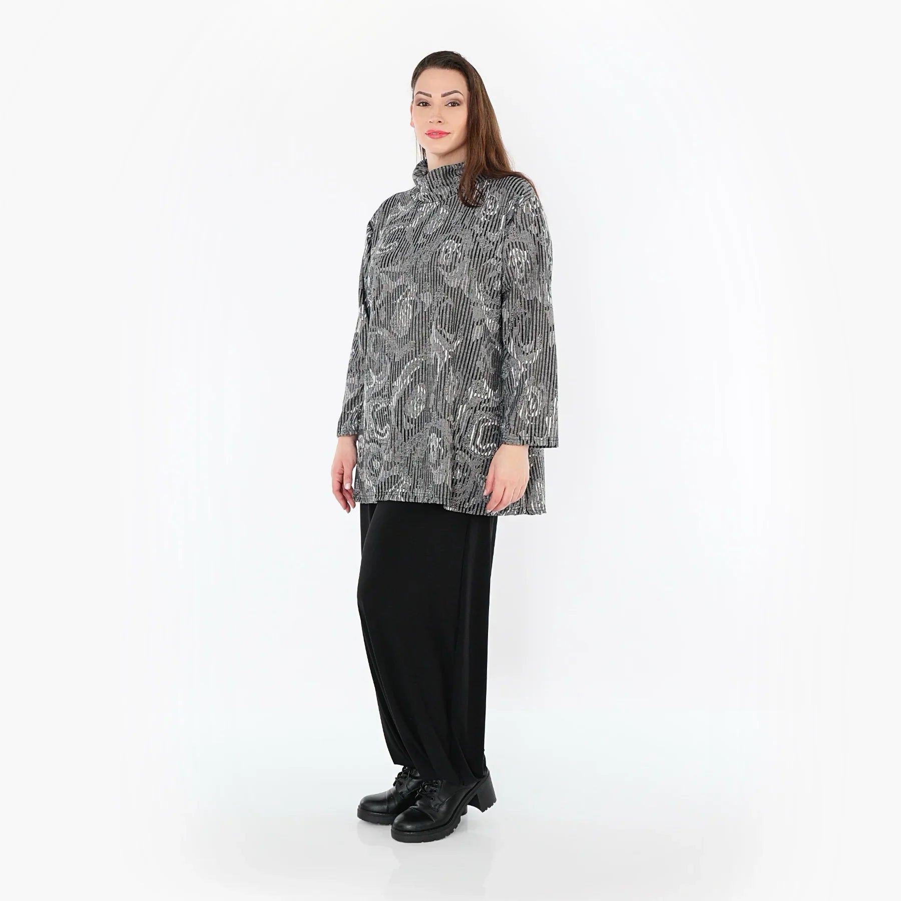 AKH Fashion 1892R Chemise, Gris-Noir-Blanc