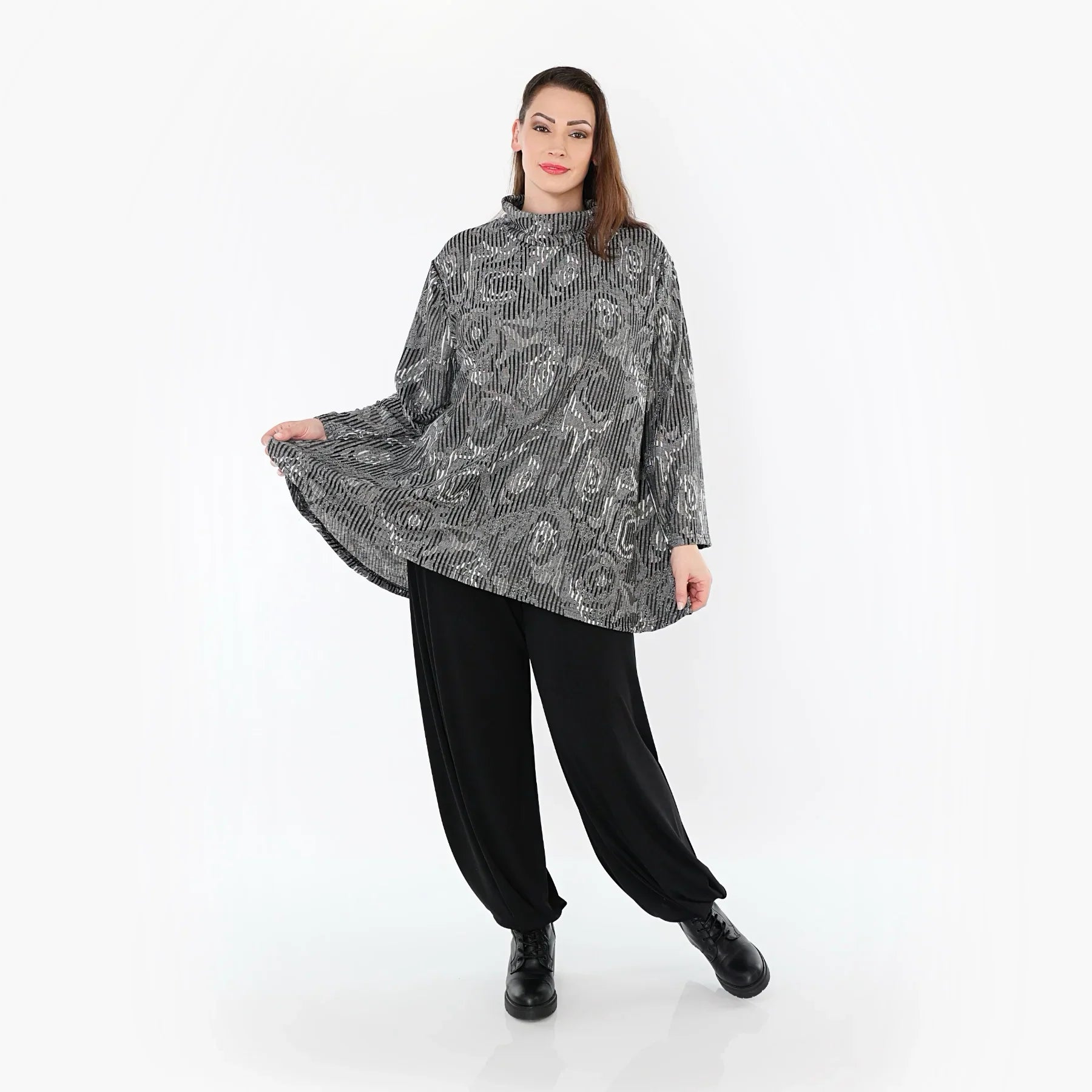 AKH Fashion 1892R Chemise, Gris-Noir-Blanc