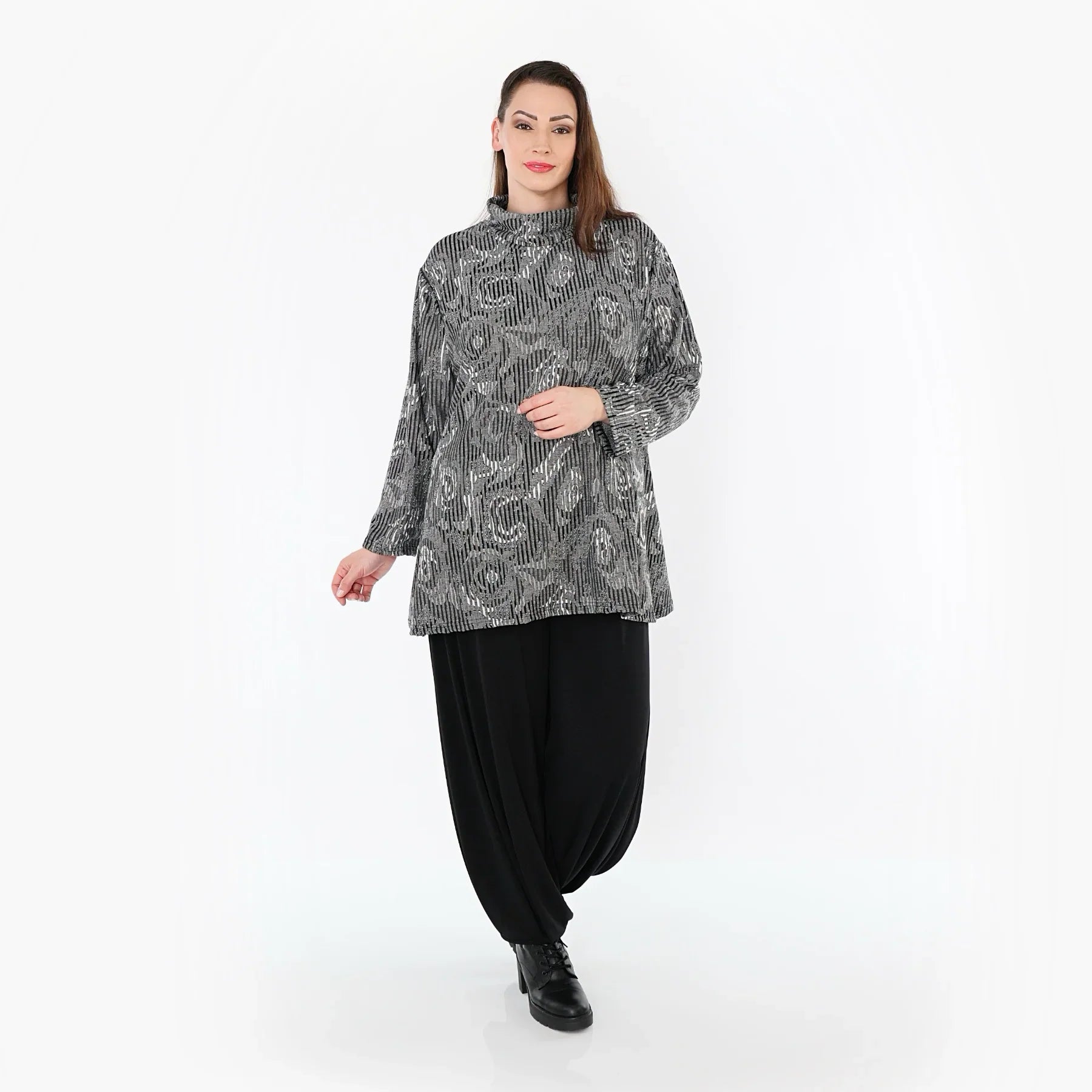 AKH Fashion 1892R Chemise, Gris-Noir-Blanc