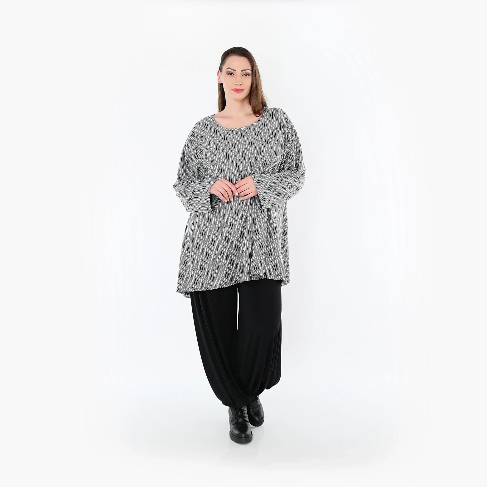 AKH Fashion 593 Big Shirt, gris clair-noir-blanc