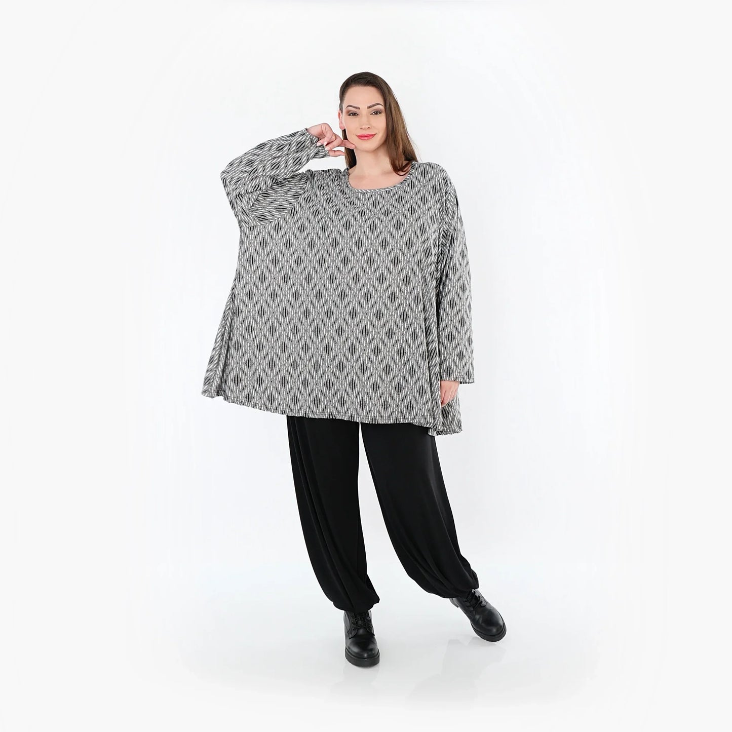 AKH Fashion 593 Big Shirt, Light Grey-Black-White
